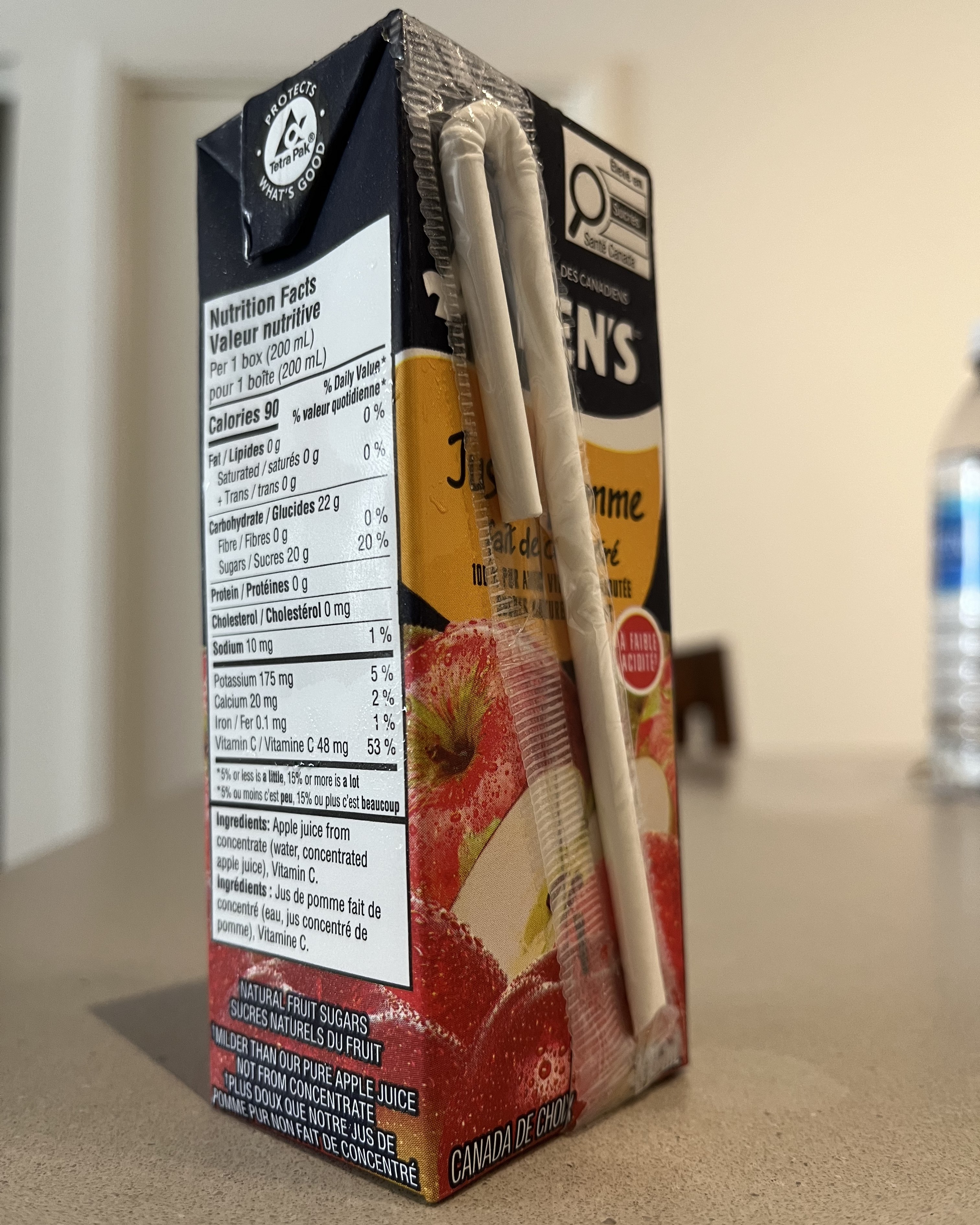 Side view of the juice box